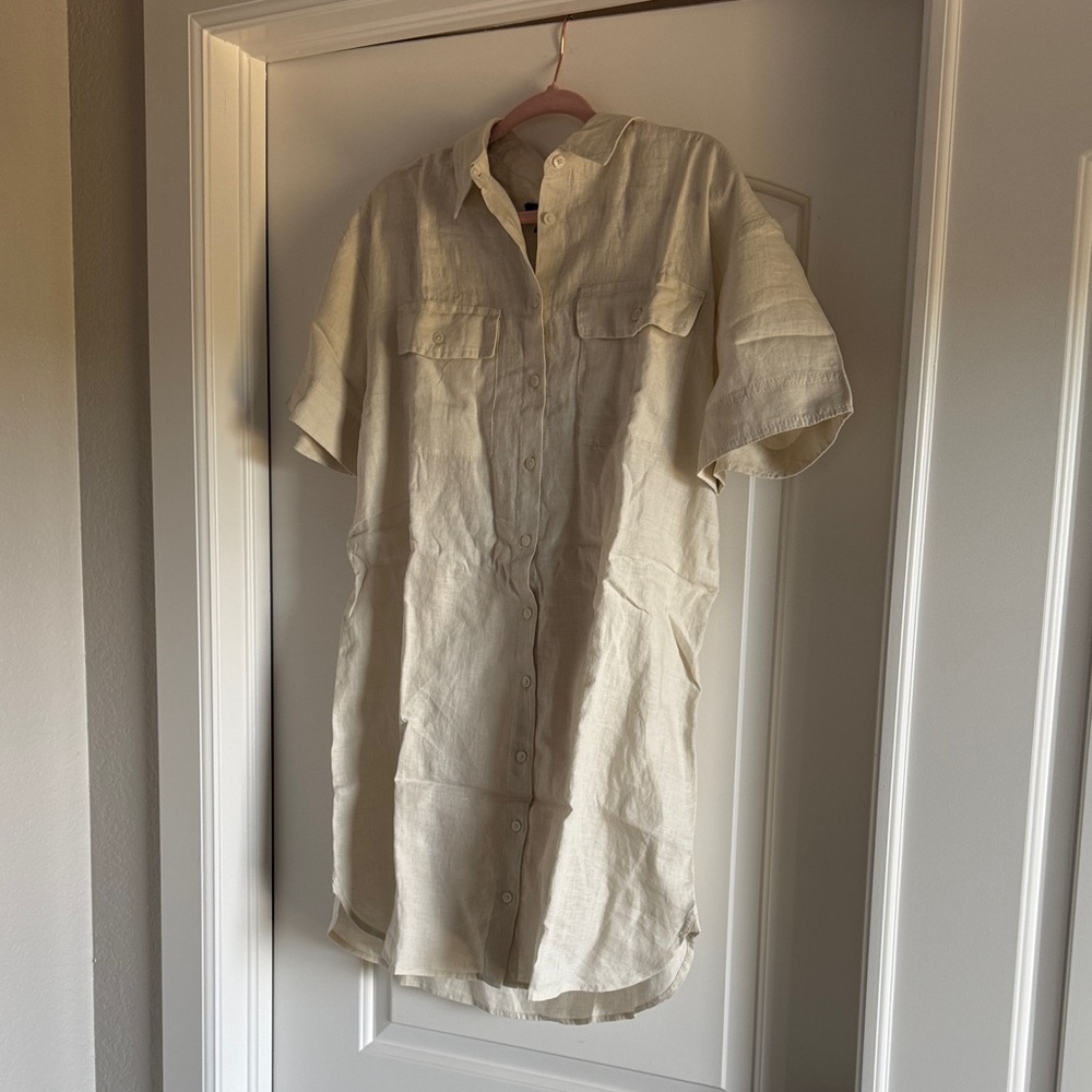 J. Crew Cream Linen Midi Shirt Dress